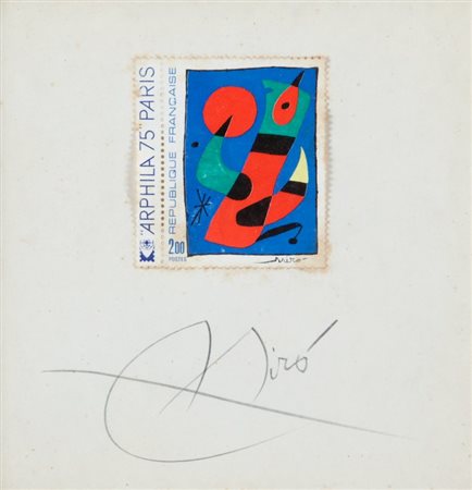 JOAN MIRO' (1893-1983) Arphila 75 Parisfrancobollo cm 5x5 applicato su carta...