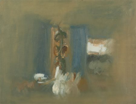 GIANCARLO CAZZANIGA (1930-2013) Interno con girasoli 1964olio su tela cm...