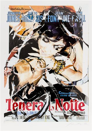 MIMMO ROTELLA (1918-2006)Tenera la notteMultiplo décollagecm 100x70Firma e...