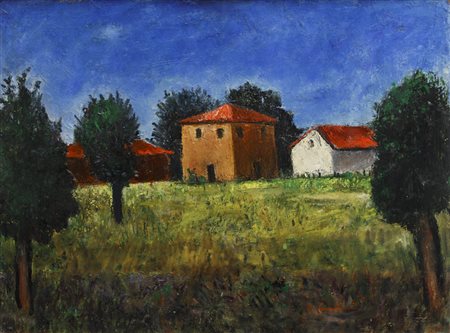 GISBERTO CERACCHINI (1899-1982)Paesaggio Umbro N.8Olio su cartonecm...