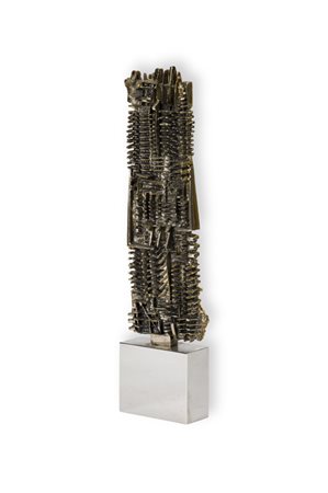 ARNALDO POMODORO (1926)Stele, 1985Scultura bronzo argentato e ottone...