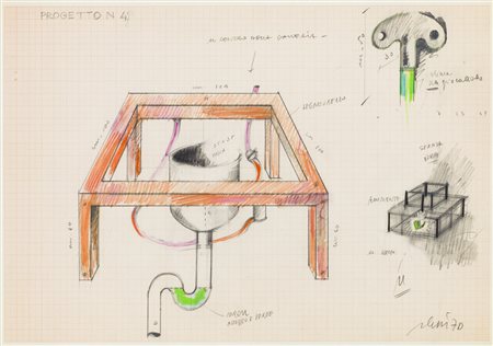 FABRIZIO PLESSI (1940)Progetto N.4, 1970Tecnica mista su cartacm 28x39,5Firma...