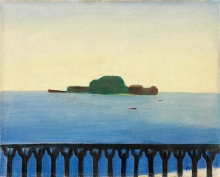 Virgilio Guidi Roma 1891 - Venezia 1984 Marina con balaustra, 1945 Olio su...