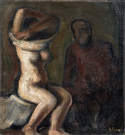 Mario Sironi Sassari 1885 - Milano 1961 Nudo e figura Olio su tela, cm....