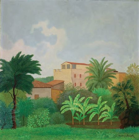 Antonio Donghi Roma 1897 - 1963 Paesaggio, 1946 Olio su tavola, cm. 45x44,8...