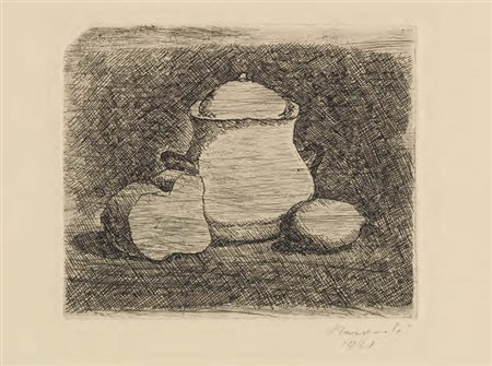 Giorgio Morandi Bologna 1890 - 1964 Natura morta con zuccheriera, limone e...