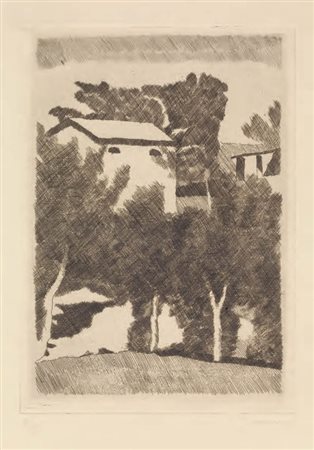 Giorgio Morandi Bologna 1890 - 1964 Paesaggio con tre alberi, 1931 o 1933...