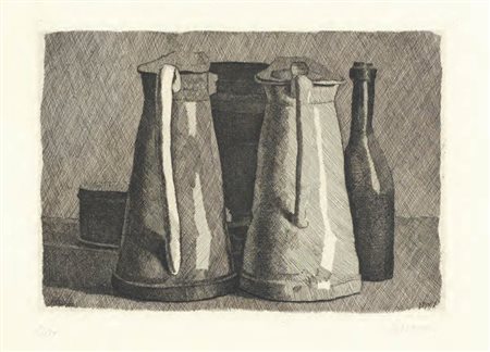 Giorgio Morandi Bologna 1890 - 1964 Natura morta con cinque oggetti, 1956...