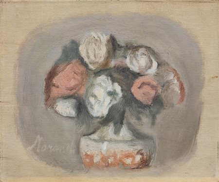 Giorgio Morandi Bologna 1890 - 1964 Fiori, (1947) Olio su tela, cm. 18,2x22...