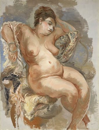 George Grosz Berlino 1893 - 1959 Nudo seduto, 1939 Olio su tela, cm. 81x61...