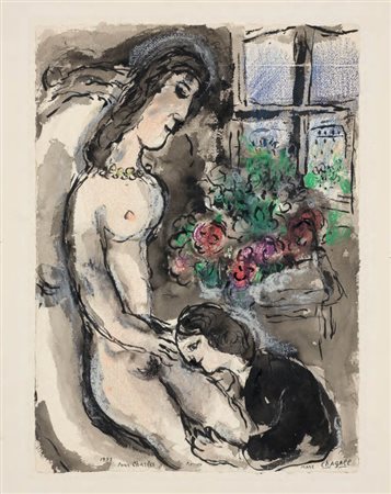 Marc Chagall Vitebsk 1887 - Saint Paul de Vence 1985 Couple et bouquet, 1973...