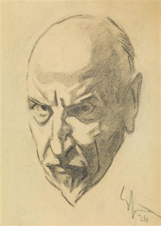 Enrico Sacchetti QUATTRO DISEGNI Ritratto di Luigi Pirandello. Gessetto nero...