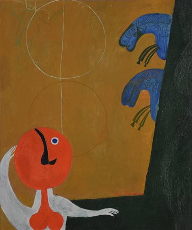 Teodora Stendl L’ATTACCO DEI CAVALLI olio su tela, cm 65x55 eseguito nel 1969