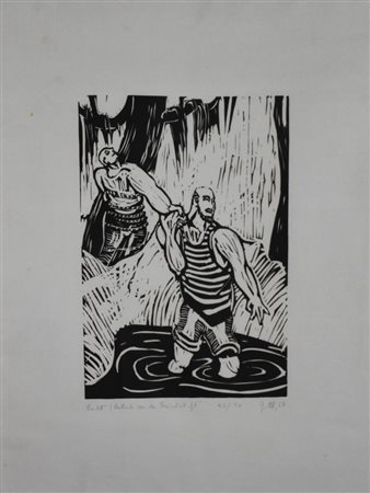 Helmut Goettl BALLADE VON DER FREUNDSCHAFT linoleum, cm 36x25 eseguito nel...