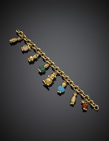 *WEINGRILLBracciale a catena in oro giallo con charms in oro rifiniti con...