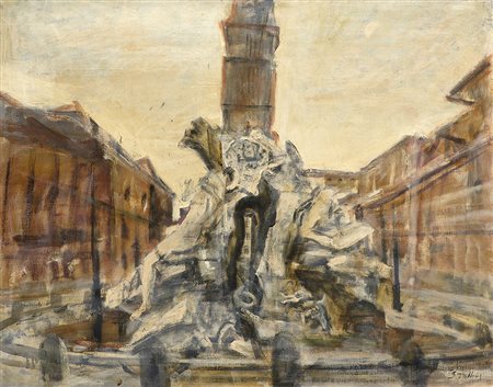 Guido Tallone (Bergamo 1894 - Alpignano 1967)"Piazza Navona" 1947 circaolio...