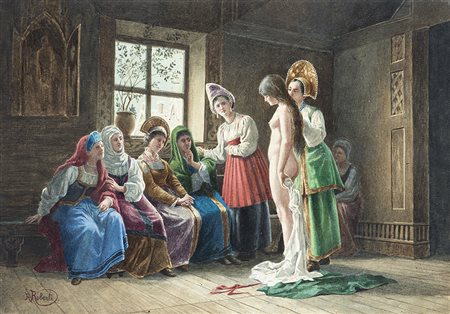 Roberto Roberti (Bassano 1786 - Roma 1837)"La sposa" tecnica mista su carta...