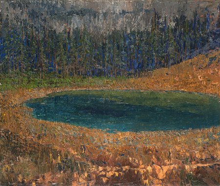 Guido Cinotti (Siena 1870 - Milano 1932)(Attribuito)"Lago alpino" olio su...