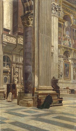 Alfredo Luxoro (Genova 1859 - 1918)"Interno della cattedrale di Genova" olio...