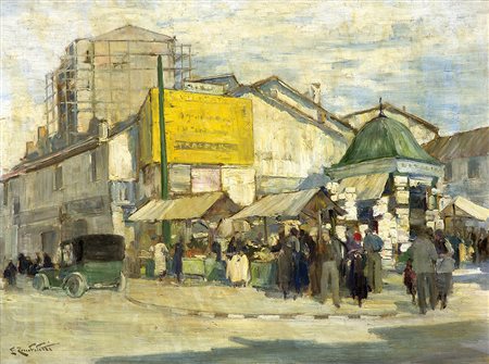 Ludovico Zambelletti (Milano 1881 - 1966)"Tè all'aperto" olio su tela (cm...