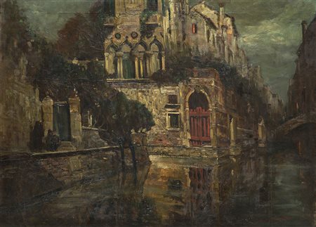 Attilio Achille Bozzato (Chioggia 1886 - Cremona 1954)"Notturno Venezia, case...