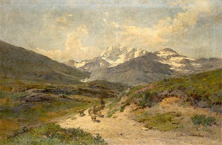 Eugenio Gignous (Milano 1850 - Stresa 1906)"Paesaggio montano con gregge"olio...