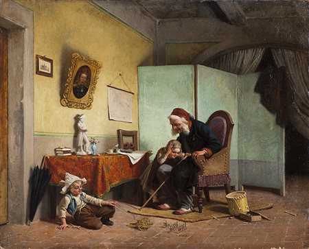 Gaetano Chierici (Reggio Emilia 1838 - 1920)"Il veterano II" 1870 ca.olio su...