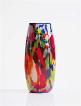 LUCIANO FERRO (1925-1972) Vaso in vetro pesante decorato in policromia....