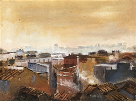 MARCELLO MUCCINI (Roma 1926-Roma 1978) TETTI DI ROMA olio su tela, 45x60 cm....