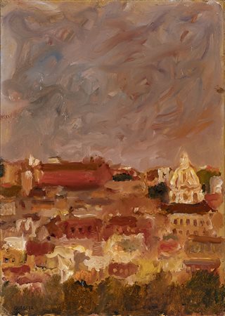 CARLO QUAGLIA (Terni 1903-Roma 1970) SCORCIO ROMANO olio su faesite, 35x25...