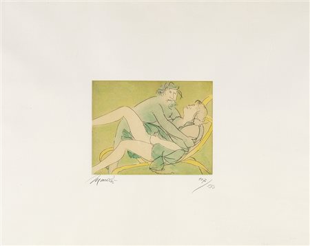GIACOMO MANZÙ (Bergamo 1908-Roma 1991) AMANTI litografia, cm 17,4x22,3. Firma...