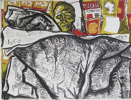 Renato Guttuso Uomo con giornale, 1966;Litografia su carta, 71,5 x 50 cm...