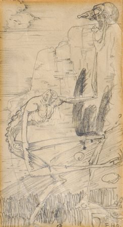 Fritz von Herzmanovsky-Orlando Demone guardando indietro;Matita, 14 x 8 cm,...