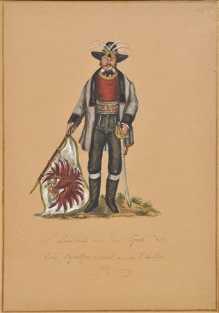 A. Villers “Ein Schützen-Cornel aus dem Zillerthale“,1852;Tempera, 32 x 22,5...