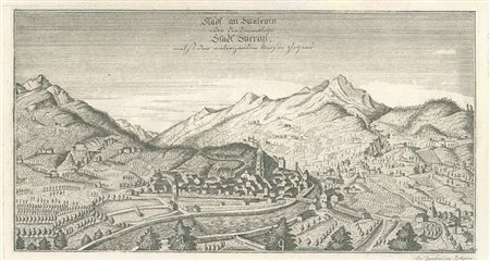 L. Zanconti Città an Mairain – città di Merano;Incisione in rame, 29 x 44 cm