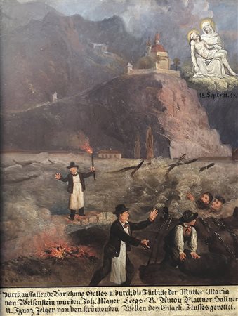 Tavoletta votiva “Rettung aus dem Eisack bei Bozen“, 1882;Olio su metallo, 48...