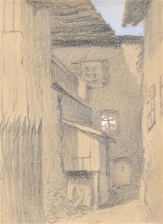 Josef Durst (Wien 1878 – Brixen 1950) Cortile interno in Tirolo, 1909;Matita,...