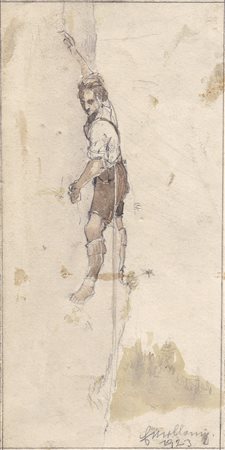 Millonig Alpinista, 1923;Matita, acquerello, 19,2 x 9,8 cm Firma e data