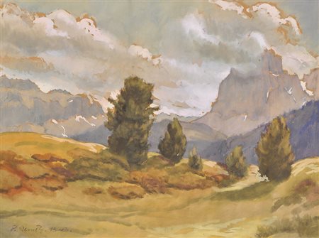 Peter Demetz Paesaggio delle Dolomiti, 1943;Guazzo, 41,5 x 55 cm Firma e data