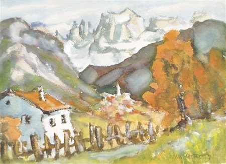 Hubert Mumelter (Bozen/Bolzano 1896 – 1981) Catinaccio in autunno;Guazzo,...