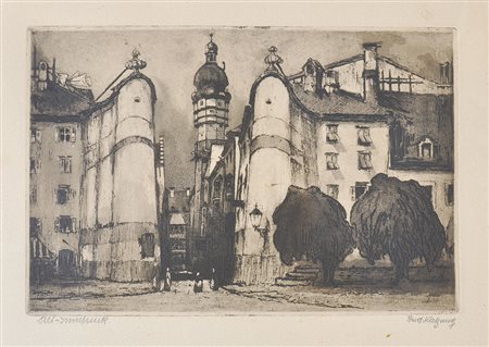 Rudolf Katzung (Innsbruck 1863 – 1941) Vecchia Innsbruck;Acquaforte, 19,8 x...