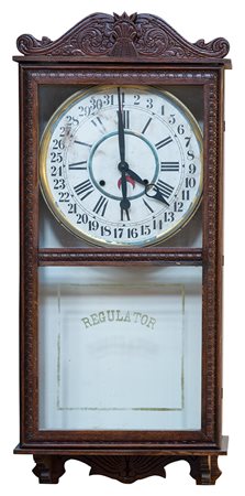 Gilbert Clock, 1980 ca. Orologio da parete Regulator Cassa in legno, vetro e...