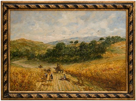 Francis Turri, XX secolo La mietitura del grano Olio su tela 70x100 cm Il...