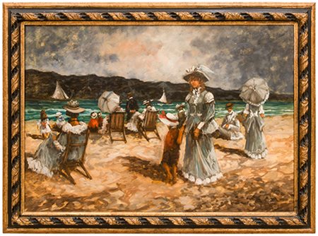 Francis Turri, XX secolo Donne in spiaggia Olio su tela 70x100 cm Il bene è...