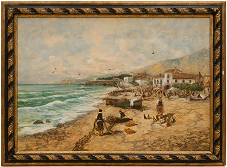 Francis Turri, XX secolo Marina con pescatori Olio su tela 70x100 cm Il bene...