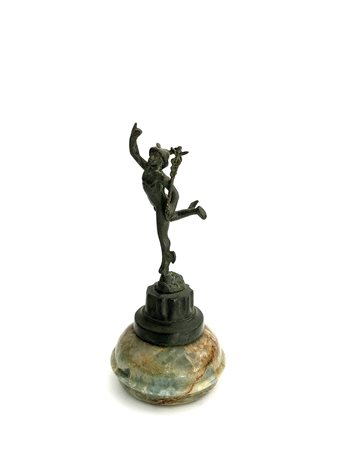 Scultura in bronzo raffigurante Mercurio (h cm 17,5) poggiante su base in...