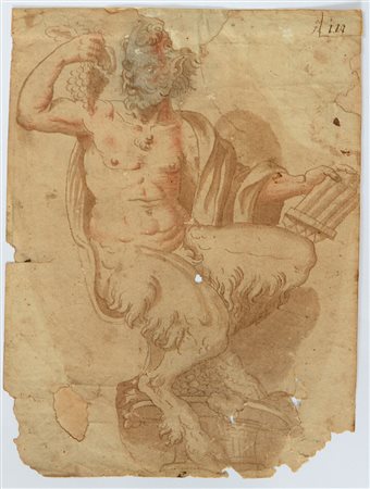 Artista del secolo XVII "Satiro" penna e inchiostro bruno acquerellato in...