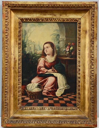 Ignoto, da Murillo "Maria bambina" olio su tavoletta (cm 30x20). In cornice