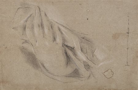 Artista del secolo XVIII "Studio di mano" carboncino, sfumino e tocchi a...