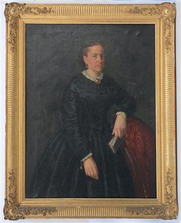 Scuola del secolo XIX ''Ritratto di donna'' olio su tela (cm 100x80) (difetti)